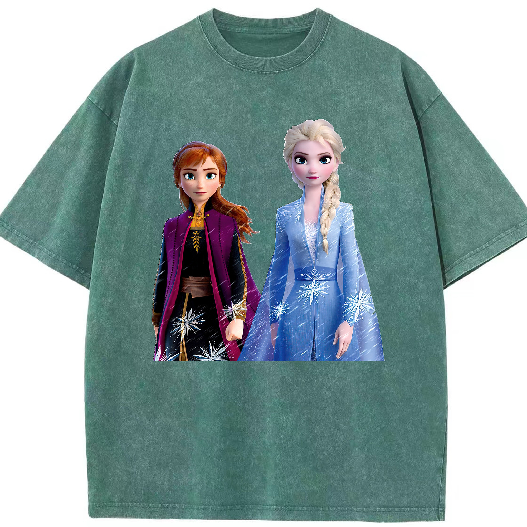 （画像用） アナと雪の女王 アンナ エルサ Frozen Anna Elsa 綿100% ヴィンテージ風 半袖Tシャツ（フロントプリント）
